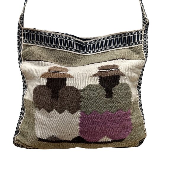 Handmade Cotton & Wool Blend Woven Crossbody Bag Colorful Design Boho Size L - Picture 1 of 8
